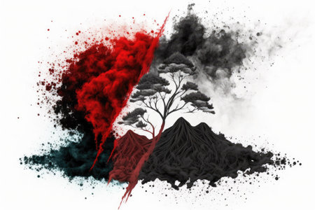 Powdered activated charcoal made from black bamboo isolated on whiteの素材