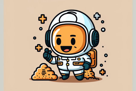 Science finance icon idea separated with a cute astronaut mining diamond cartoon symbolの素材