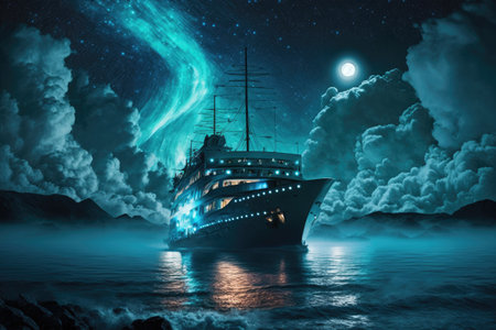 A nighttime voyage aboard a shipの素材