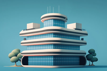 China a modern office structure with a blue backgroundの素材