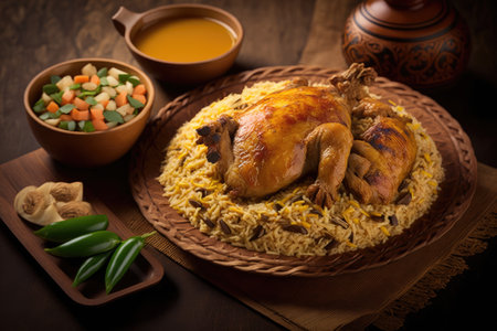 Saudi cuisine chicken kabsa with homemade arabian riceの素材