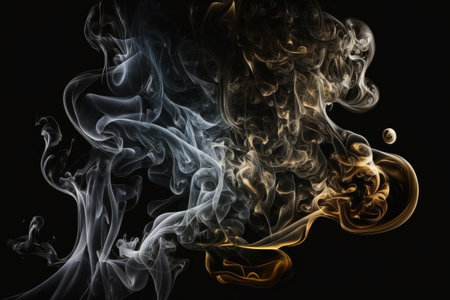 Dark illuminated smoke against a black backgroundの素材