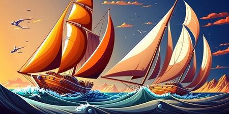 Sailing. ships sailing yachts in the open seaの素材