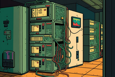 Racks of computers at an internet data centerの素材