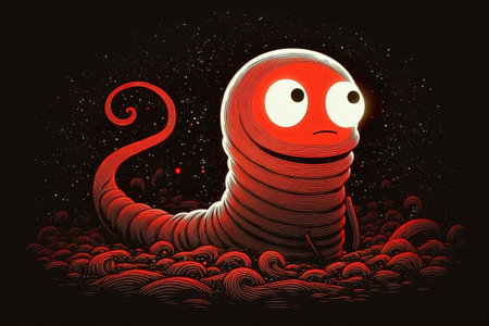 This image depicts a character named Earthworm who emerges from the groundの素材