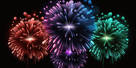 Fireworks at night in various colors against a dark background. Can be mounted usingの素材