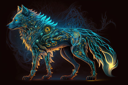 Illustration of a fantasy wolf in digital formの素材