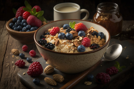 Oatmeal with berries and nutsの素材
