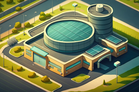 modern wastewater treatment facility in a cityの素材