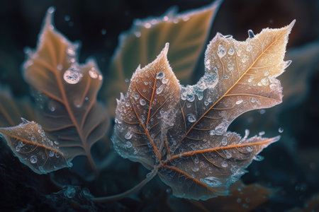 macro photography of frozen leaves at close upの素材