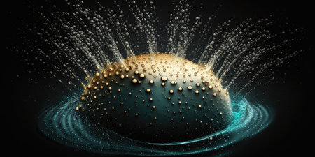 water sprayed. Water droplets and splashes isolated on a dark backgroundの素材