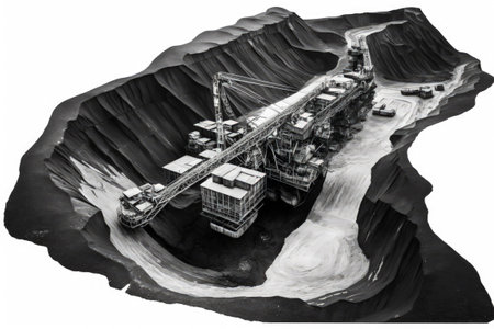 As seen from above an open pit mine used in the coal extraction businessの素材