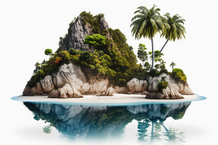 A tropical natural island peak or mountain posed on a white backgroundの素材