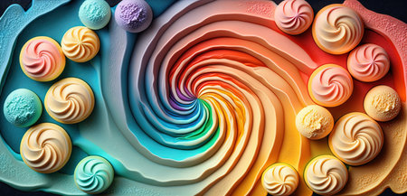a top view Texture Ice cream with rainbow colored flavors food conceptの素材