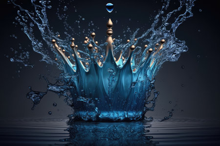 blue water sputtering in the shape of a crownの素材