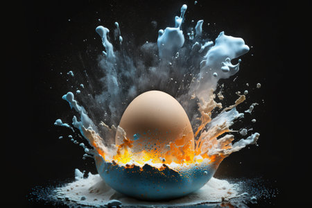 eruption of an egg with a dark backgroundの素材