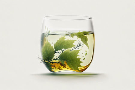 a single glass of Japanese green tea on a plain white backgroundの素材