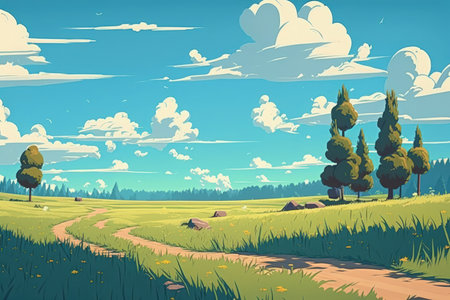 a vast meadow and a clear skyの素材