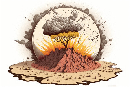 eruption of dry earth against a background of whiteの素材