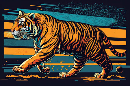 A striped pop art tiger is depicted in a illustrationの素材