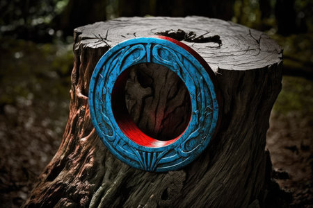 A ring of power as seen in The Lord of the Rings rests on a trunk like this oneの素材