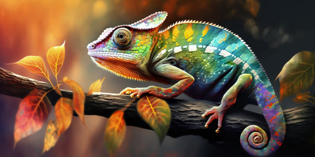 Agamidae animal wildlife abstract animal background On the tree a charming chameleon changes colorsの素材