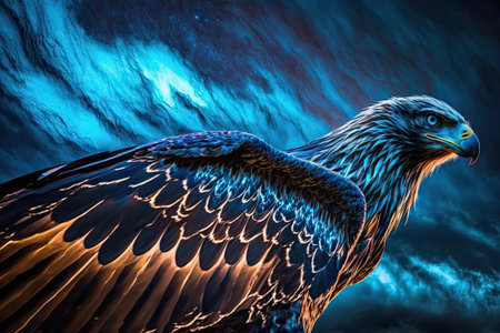 In Norway you can spot the white tailed eagle (Haliaeetus albicilla) against the night skyの素材