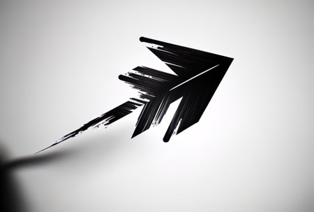 Large black and white monotone arrow symbol on a white backdrop. choice and click iconの素材