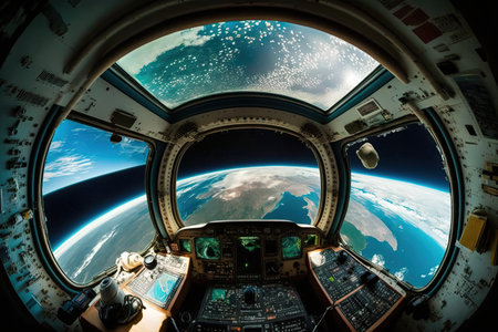 NASA provided the spaceship interior and the Earth and space views in this imageの素材