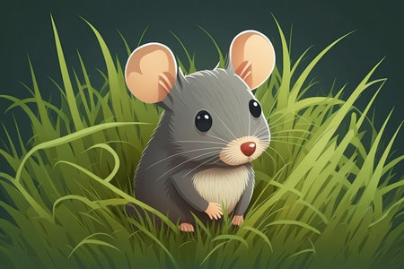 Wild gray mouse on green grassの素材
