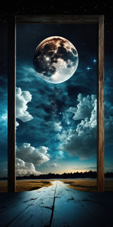 backgrounds night sky with stars and moon and clouds. wood. Elements of this image furnished by NASAの素材
