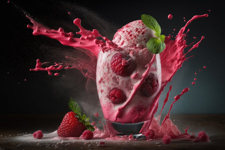 Splash of freshly made raspberry smoothie close upの素材