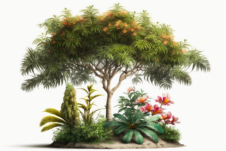 Tropical plant flower bush and tree isolated with clipping path on a white backdropの素材