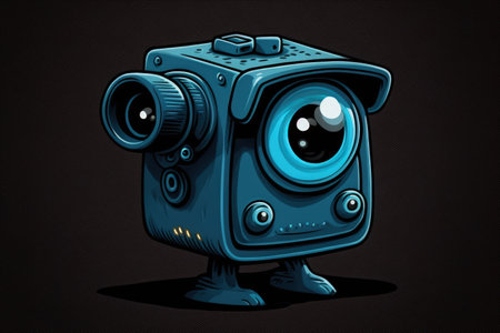 security camera with blue light and a black backgroundの素材