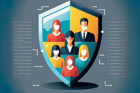 data or network protection business people press shield icon web button virus securityの素材