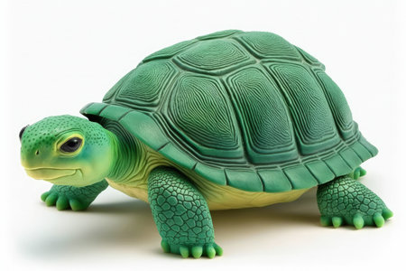 Green turtle made of plasticine isolated on a white background. route clippingの素材