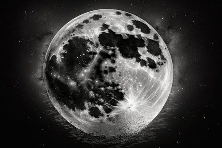 Black background with a full moon in itの素材