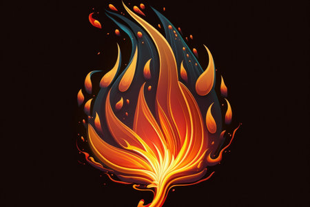 Flame of fire with sparks on a black backgroundの素材