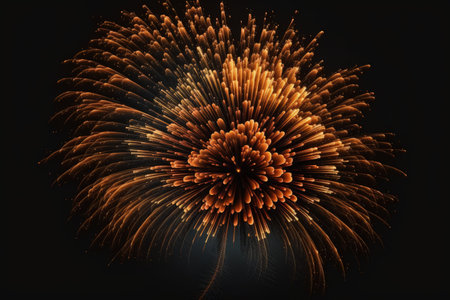 Fireworks in orange against a black backgroundの素材