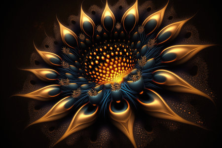 Digital artwork for imaginative graphic design of a dark fractal flower with pollenの素材