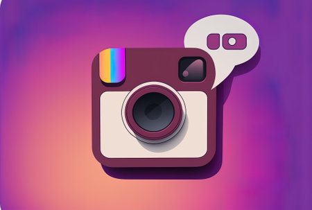Instagram responses and an Instagram emblem on a purple backdrop of a smartphone or mobile deviceの素材