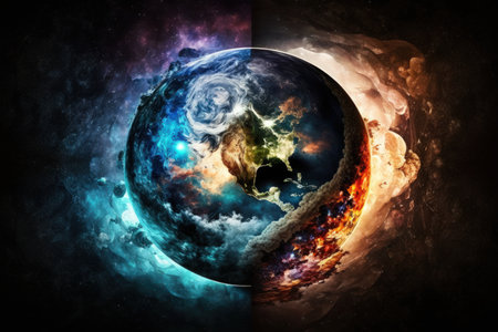 Earth and galaxy. Elements of this image furnished by NASAの素材