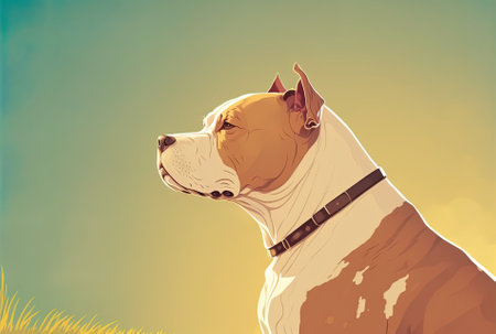 American Staffordshire dog in profile solemn and turning away. isolated against a sunny backgroundの素材