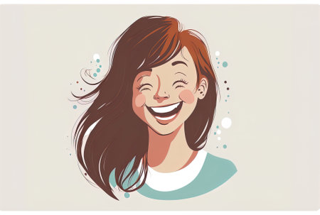 Happy girl with a smile. Image of a character from an avatar. Isolated on a white backdropの素材