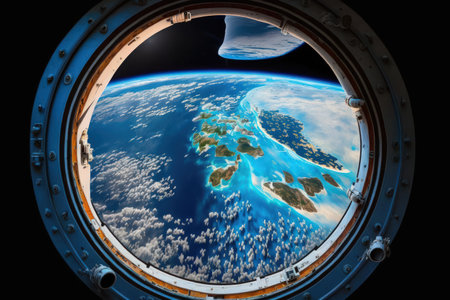 NASA provided the space station window view of Earth for this photographの素材