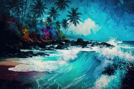 Hawaiian beach that is absolutely gorgeous with its soft blue wavesの素材