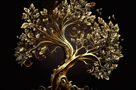 Illustration of a fantastical golden tree. A stunning abstract backdropの素材
