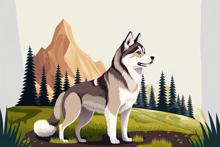 Cute husky dog cartoon icon image of an animal and a natural scene isolated in premium artworkの素材