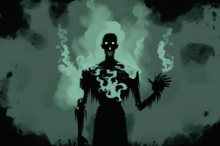 Horror themed abstract illustration of a lone person with huge arms and a black outfitの素材