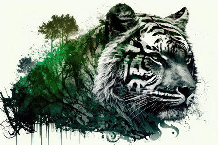 Photos of tigers trees and other wildlife from nature can be used as wallpaperの素材
